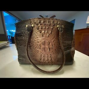 Brahmin croco dark pecan satchel style handbag